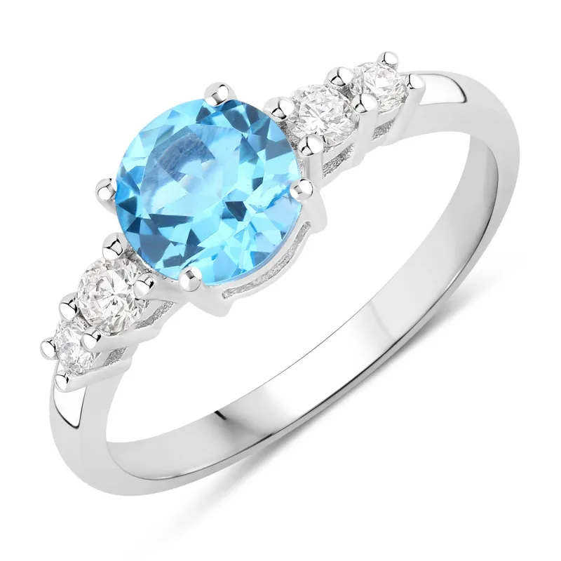 Fine Color Jewels 1.39 Ct Genuine Swiss Blue Topaz and Lab Grown Diamond Silver 5 Stone Ring made by Zulily