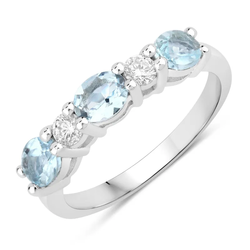 Fine Color Jewels 1.07 Ct Genuine Aquamarine and Lab Grown Diamond Silver 5 Stone Ring made by Zulily