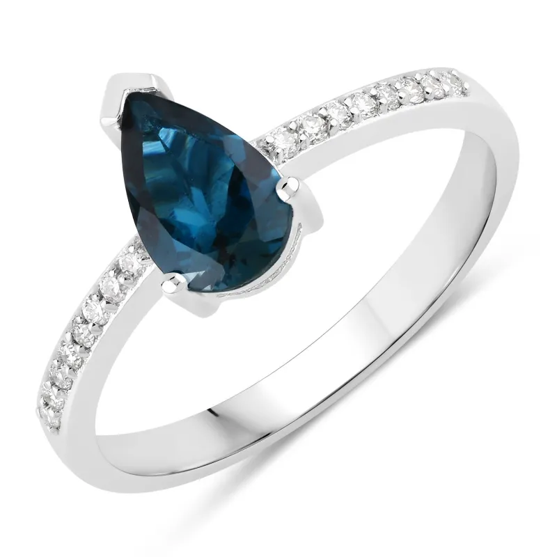 Fine Color Jewels 1.10 Ct Genuine London Blue Topaz and Lab Grown Diamond Silver Ring made by Zulily