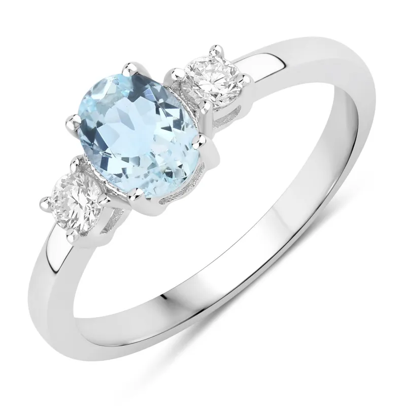 Fine Color Jewels 0.80 Ct Genuine Aquamarine and Lab Grown Diamond Silver Ring made by Zulily