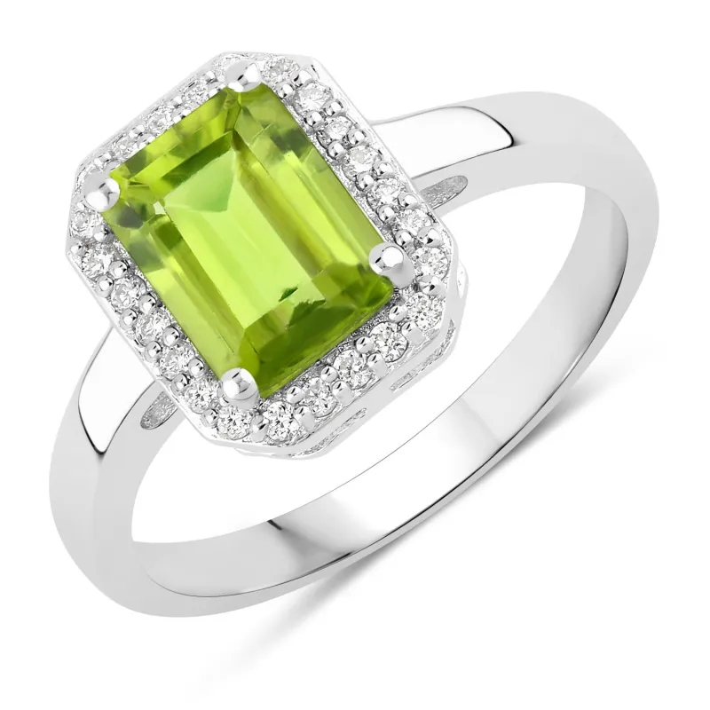 Fine Color Jewels 1.78 Ct Genuine Peridot and Lab Grown Diamond Silver Halo Octagon Ring made by Zulily