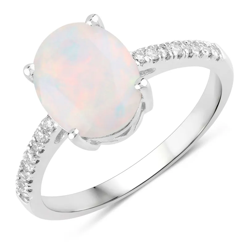 Fine Color Jewels 1.72 Ct Genuine Ethiopian Opal and Lab Grown Diamond Silver Ring made by Zulily