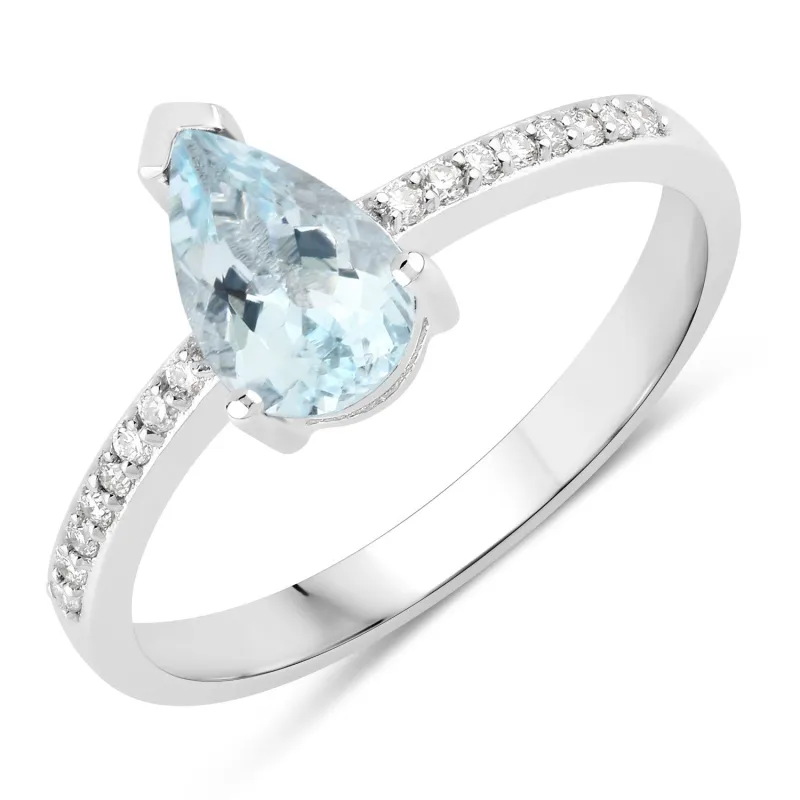 Fine Color Jewels 0.90 Ct Genuine Aquamarine and Lab Grown Diamond Silver Ring made by Zulily