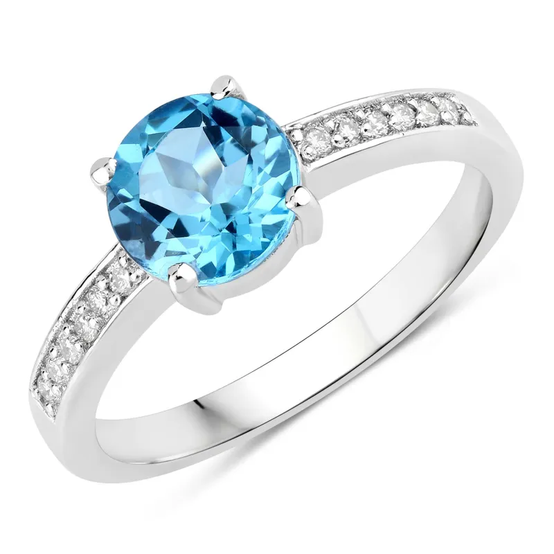 Fine Color Jewels 1.58 Ct Genuine Swiss Blue Topaz and Lab Grown Diamond Silver Pave Bridge Ring made by Zulily