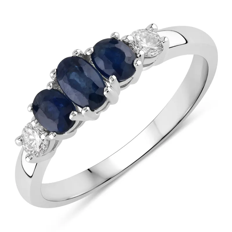Fine Color Jewels 0.91 Ct Genuine Blue Sapphire and Lab Grown Diamond Silver Ring made by Zulily