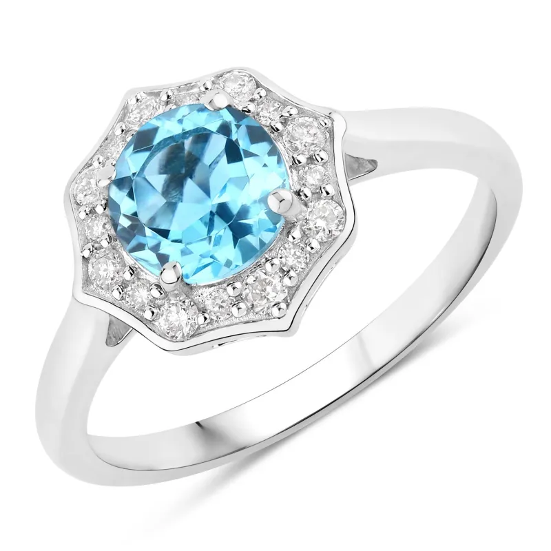 Fine Color Jewels 1.37 Ct Genuine Swiss Blue Topaz and Lab Grown Diamond Silver Halo Ring made by Zulily