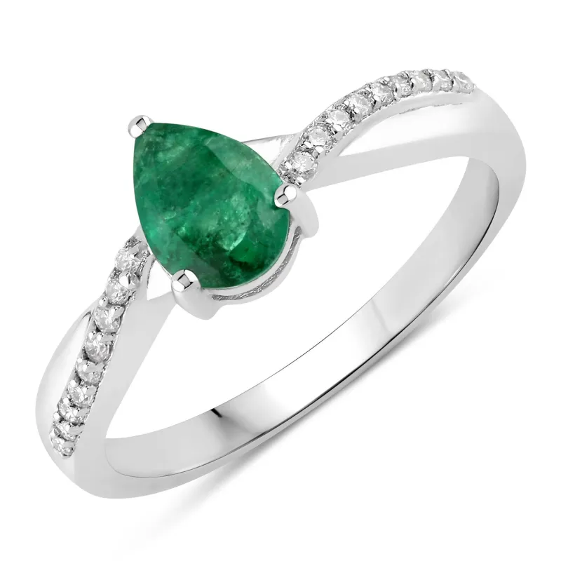 Fine Color Jewels 0.79 Ct Genuine Zambian Emerald and Lab Grown Diamond Silver Crossover Ring made by Zulily