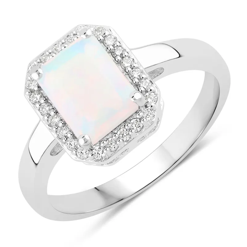 Fine Color Jewels 1.23 Ct Genuine Ethiopian Opal and Lab Grown Diamond Silver Halo Octagon Ring made by Zulily