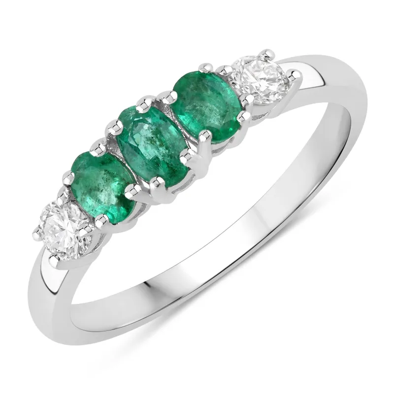 Fine Color Jewels 0.71 Ct Genuine Zambian Emerald and Lab Grown Diamond Silver Ring made by Zulily