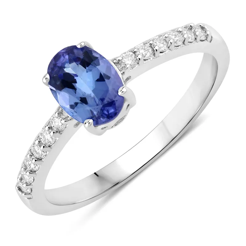 Fine Color Jewels 0.93 Ct Genuine Tanzanite and Lab Grown Diamond Silver Bridge Ring made by Zulily