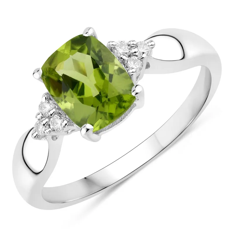 Fine Color Jewels 1.49 Ct Genuine Peridot and Lab Grown Diamond Silver Cushion Cut Cocktail Ring made by Zulily