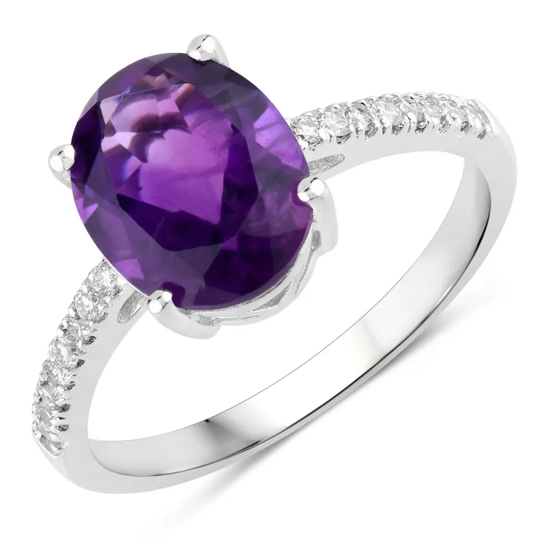 Fine Color Jewels 2.36 Ct Genuine Amethyst and Lab Grown Diamond Silver Ring made by Zulily