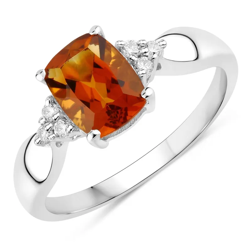 Fine Color Jewels 1.39 Ct Genuine Madeira Citrine and Lab Grown Diamond Silver Cushion Cut Cocktail Ring made by Zulily