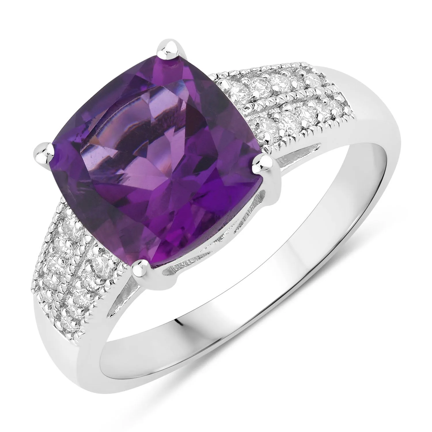Fine Color Jewels 2.77 Ct Genuine Amethyst and Lab Grown Diamond Silver Bridge Ring sold by Zulily