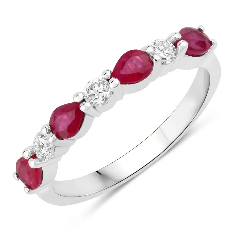 Fine Color Jewels 0.98 Ct Genuine Mozambique Ruby and Lab Grown Diamond Silver Eternity Ring made by Zulily
