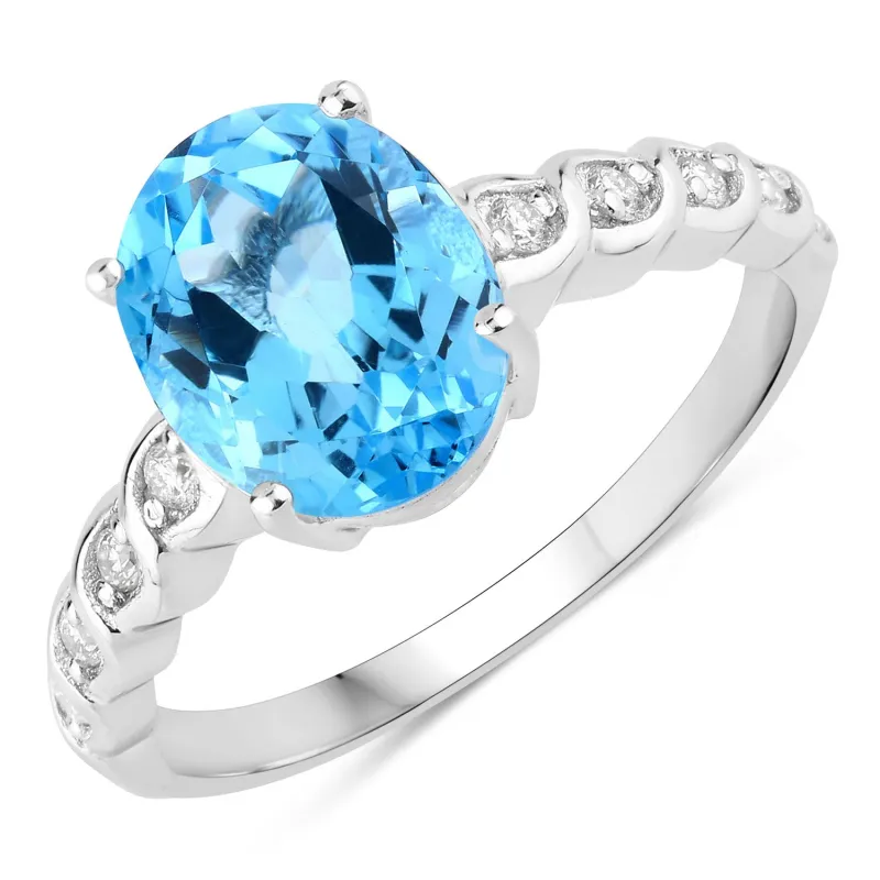 Fine Color Jewels 2.70 Ct Genuine Swiss Blue Topaz and Lab Grown Diamond Silver Bridge Ring made by Zulily