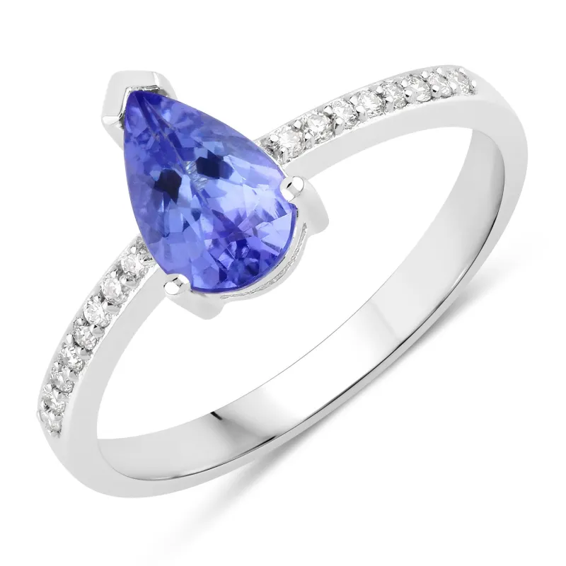 Fine Color Jewels 0.88 Ct Genuine Tanzanite and Lab Grown Diamond Silver Ring made by Zulily