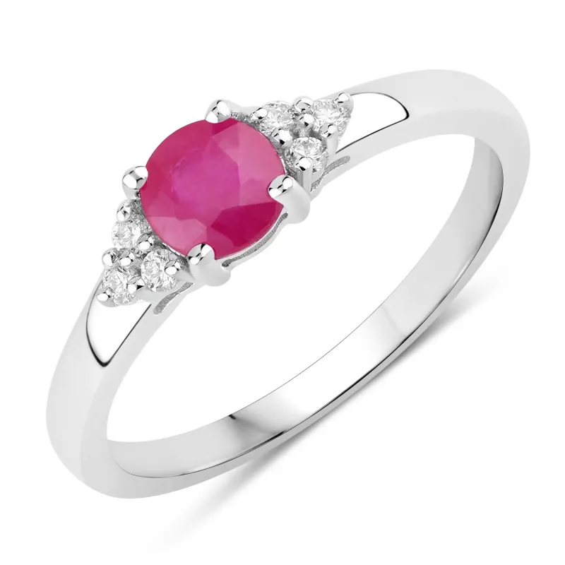 Fine Color Jewels 0.64 Ct Genuine Oval Mozambique Ruby and Lab Grown Diamond Silver Cocktail Ring made by Zulily