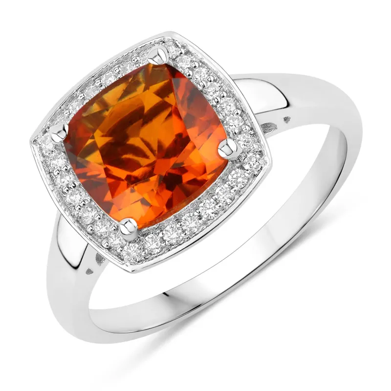 Fine Color Jewels 2.17 Ct Genuine Madeira Citrine and Lab Grown Diamond Silver Halo Ring made by Zulily