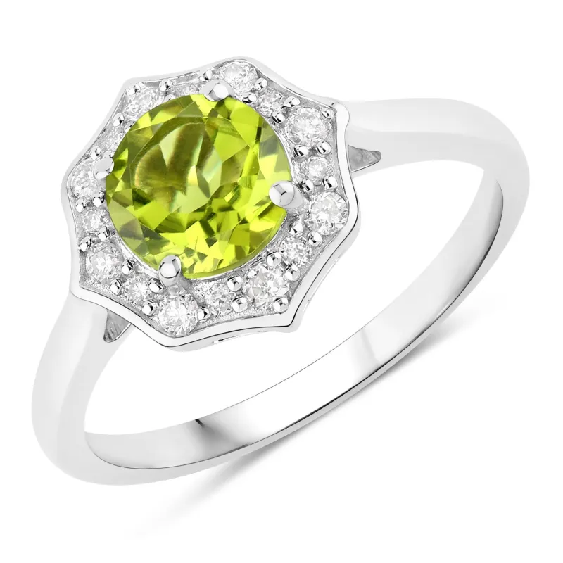 Fine Color Jewels 1.27 Ct Genuine Peridot and Lab Grown Diamond Silver Halo Ring made by Zulily