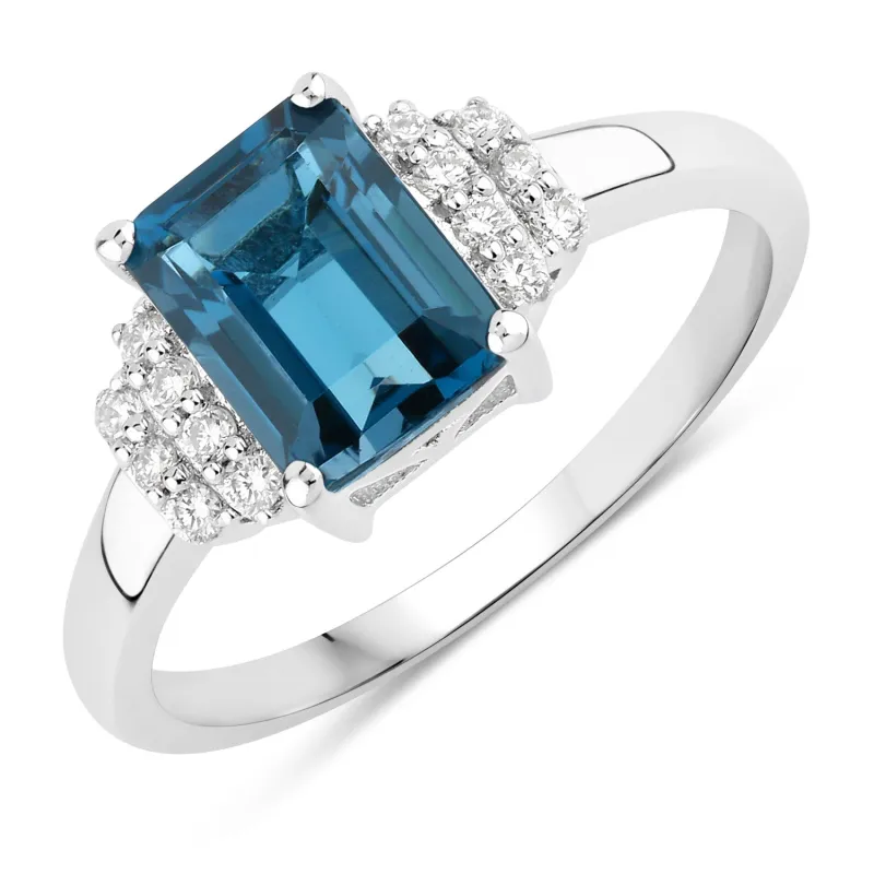 Fine Color Jewels 1.74 Ct Genuine London Blue Topaz and Lab Grown Diamond Silver Cocktail Ring made by Zulily
