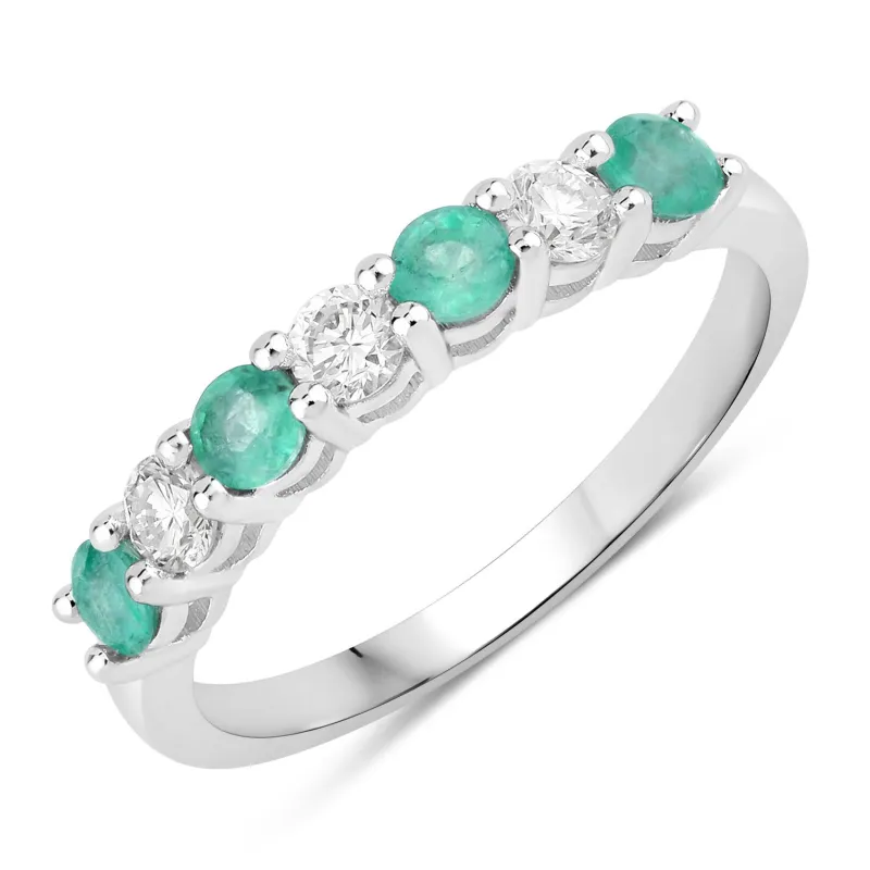 Fine Color Jewels 0.73 Ct Genuine Zambian Emerald and Lab Grown Diamond Silver Eternity Ring made by Zulily
