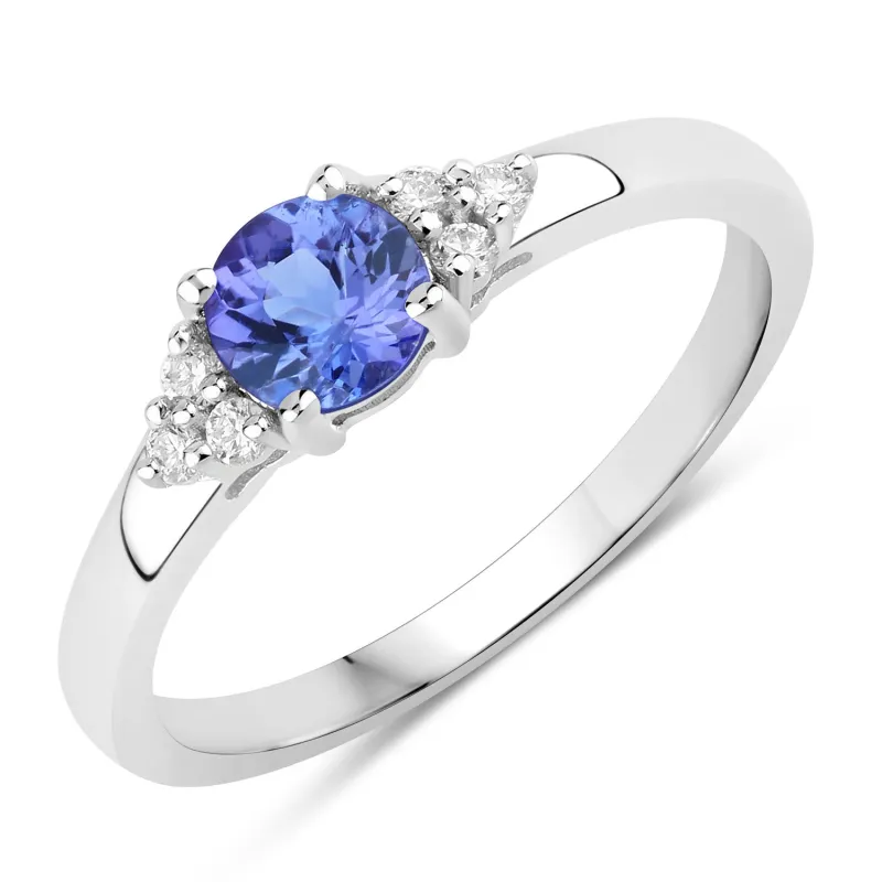 Fine Color Jewels 0.56 Ct Genuine Oval Tanzanite and Lab Grown Diamond Silver Cocktail Ring made by Zulily