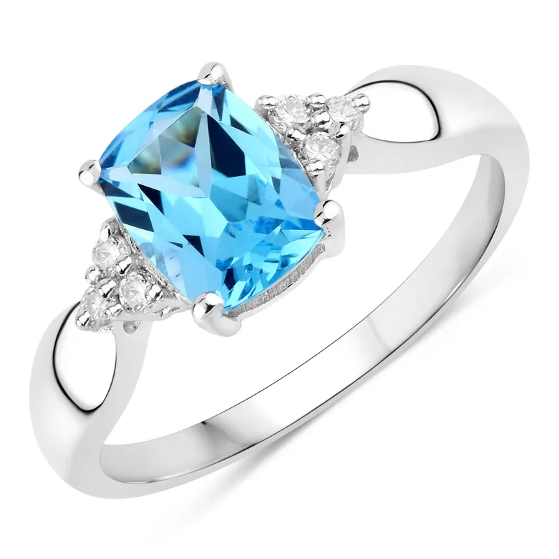 Fine Color Jewels 1.60 Ct Genuine Swiss Blue Topaz and Lab Grown Diamond Silver Cushion Cut Cocktail Ring made by Zulily