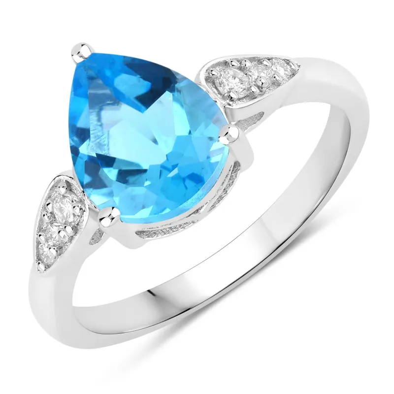Fine Color Jewels 2.71 Ct Genuine Swiss Blue Topaz and Lab Grown Diamond Silver Ring Style 1 made by Zulily