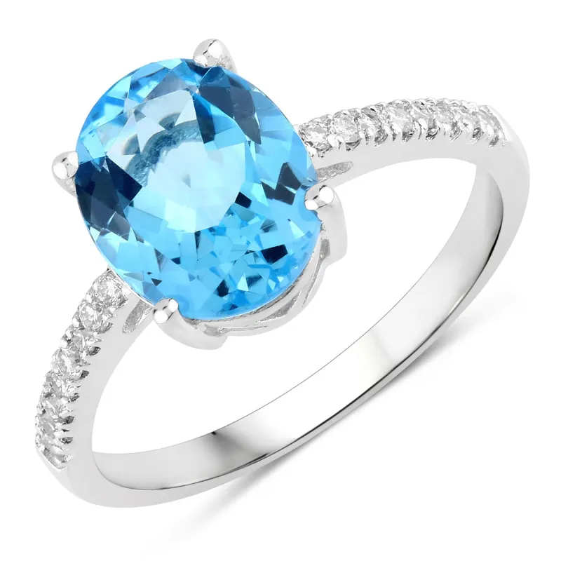 Fine Color Jewels 2.71 Ct Genuine Swiss Blue Topaz and Lab Grown Diamond Silver Ring Style 2 made by Zulily