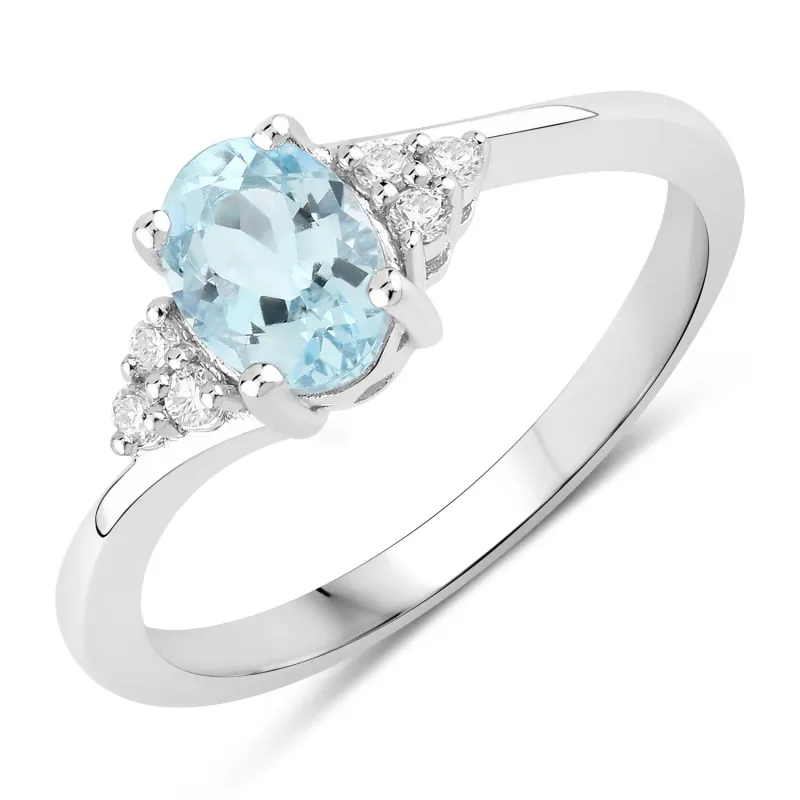 Fine Color Jewels 0.69 Ct Genuine Aquamarine and Lab Grown Diamond Silver Ring Style 2 made by Zulily