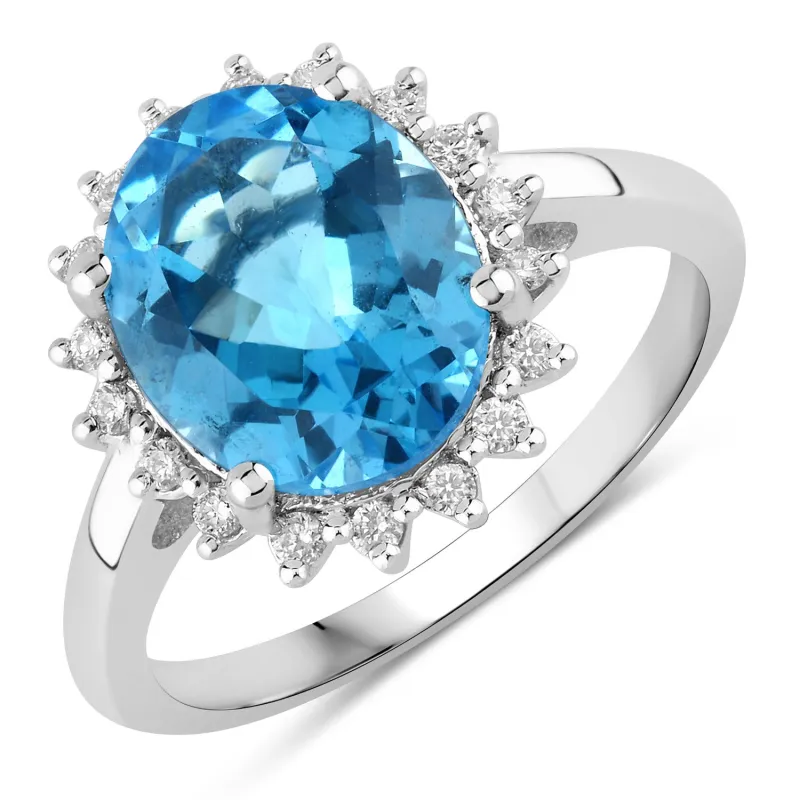 Fine Color Jewels 4.27 Ct Genuine Swiss Blue Topaz and Lab Grown Diamond Silver Halo Ring made by Zulily