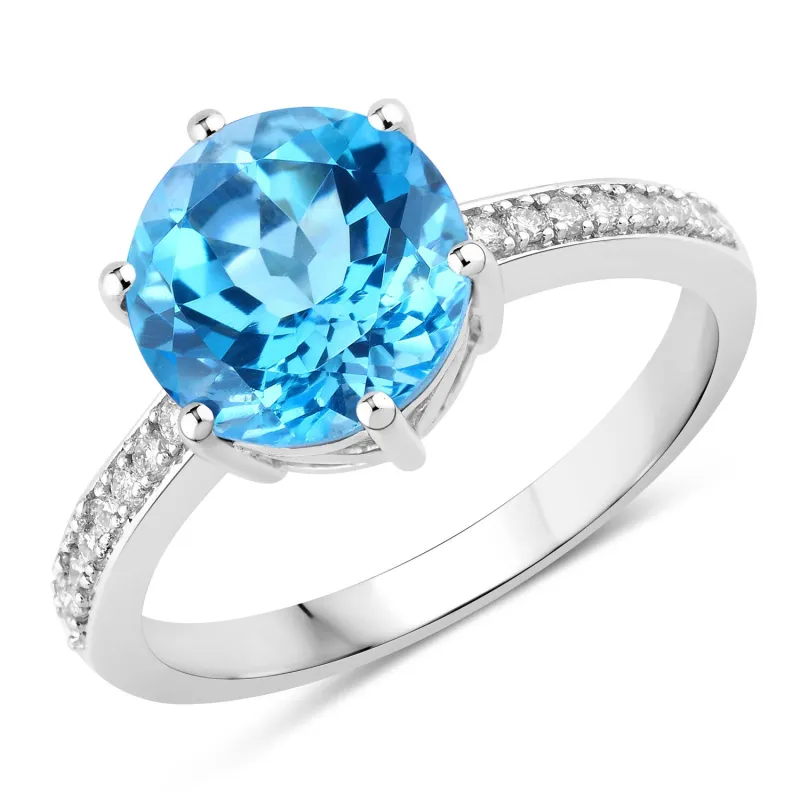 Fine Color Jewels 3.91 Ct Genuine Swiss Blue Topaz and Lab Grown Diamond Silver Round Bridge Ring made by Zulily