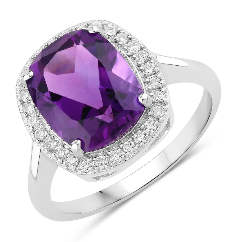 Fine Color Jewels 4.01 Ct Genuine Amethyst and Lab Grown Diamond Silver Halo Ring made by Zulily