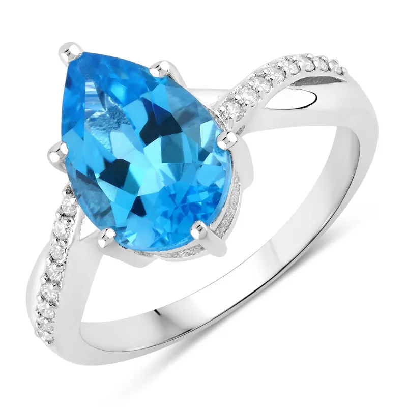 Fine Color Jewels 3.62 Ct Genuine Swiss Blue Topaz and Lab Grown Diamond Silver Ring made by Zulily