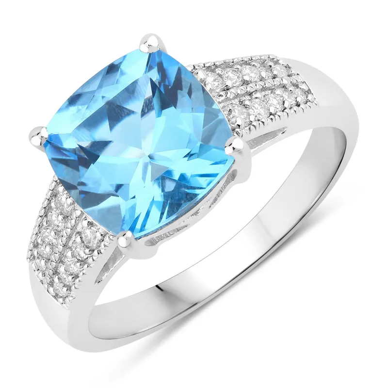 Fine Color Jewels 3.57 Ct Genuine Swiss Blue Topaz and Lab Grown Diamond Silver Bridge Ring made by Zulily