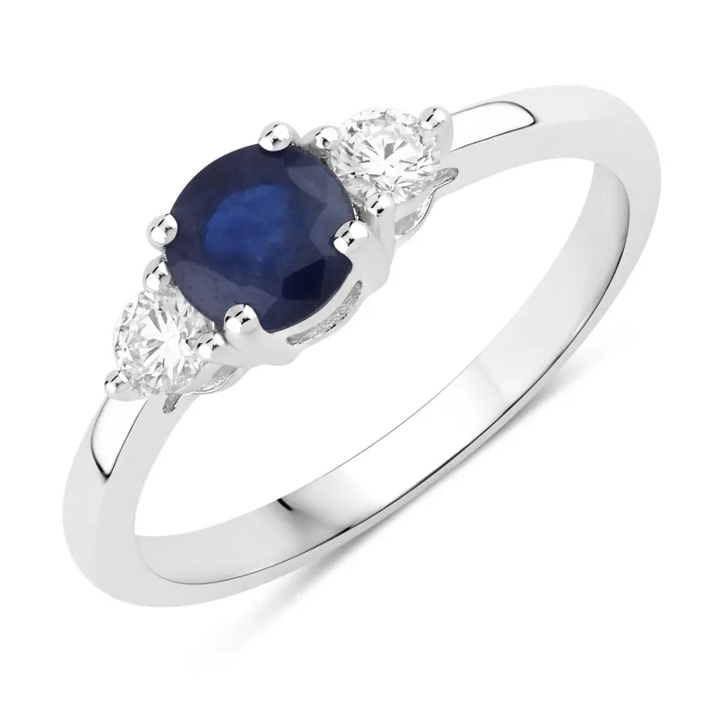 Fine Color Jewels 0.87 Ct Genuine Blue Sapphire and Lab Grown Diamond Silver 3 Stone Ring made by Zulily