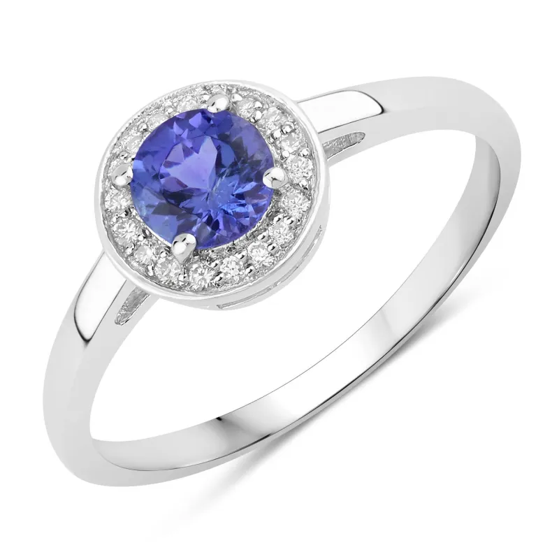 Fine Color Jewels 0.56 Ct Genuine Tanzanite and Lab Grown Diamond Silver Halo Ring made by Zulily