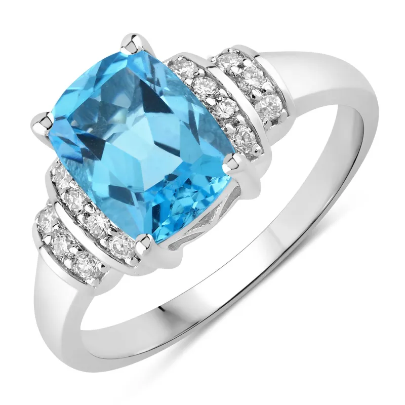 Fine Color Jewels 2.83 Ct Genuine Swiss Blue Topaz and Lab Grown Diamond Silver Cushion Cut Bridge Ring made by Zulily