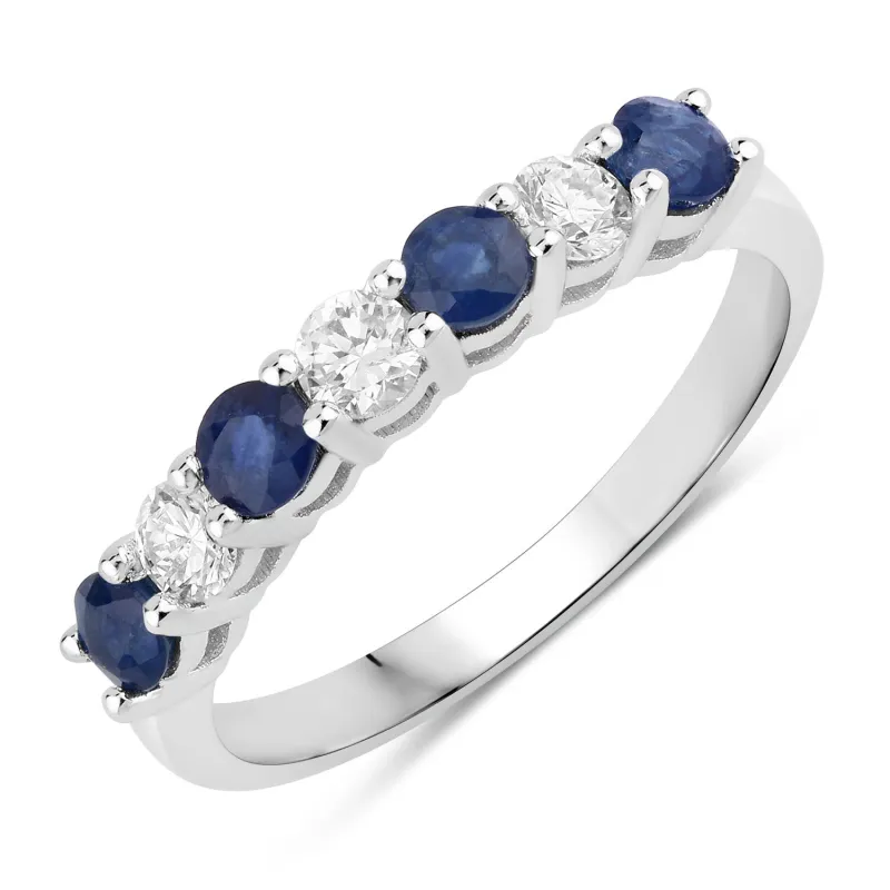 Fine Color Jewels 0.85 Ct Genuine Blue Sapphire and Lab Grown Diamond Silver Eternity Ring made by Zulily