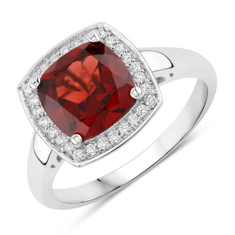 Fine Color Jewels 2.52 Ct Genuine Mozambique Garnet and Lab Grown Diamond Silver Halo Ring made by Zulily