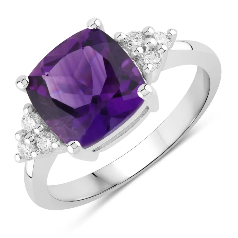 Fine Color Jewels 2.81 Ct Genuine Amethyst and Lab Grown Diamond Silver Cushion Cocktail Ring made by Zulily