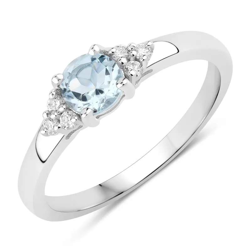 Fine Color Jewels 0.47 Ct Genuine Oval Aquamarine and Lab Grown Diamond Silver Cocktail Ring made by Zulily