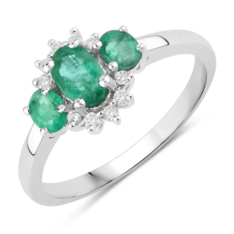 Fine Color Jewels 0.84 Ct Genuine Zambian Emerald and Lab Grown Diamond Silver Ring made by Zulily
