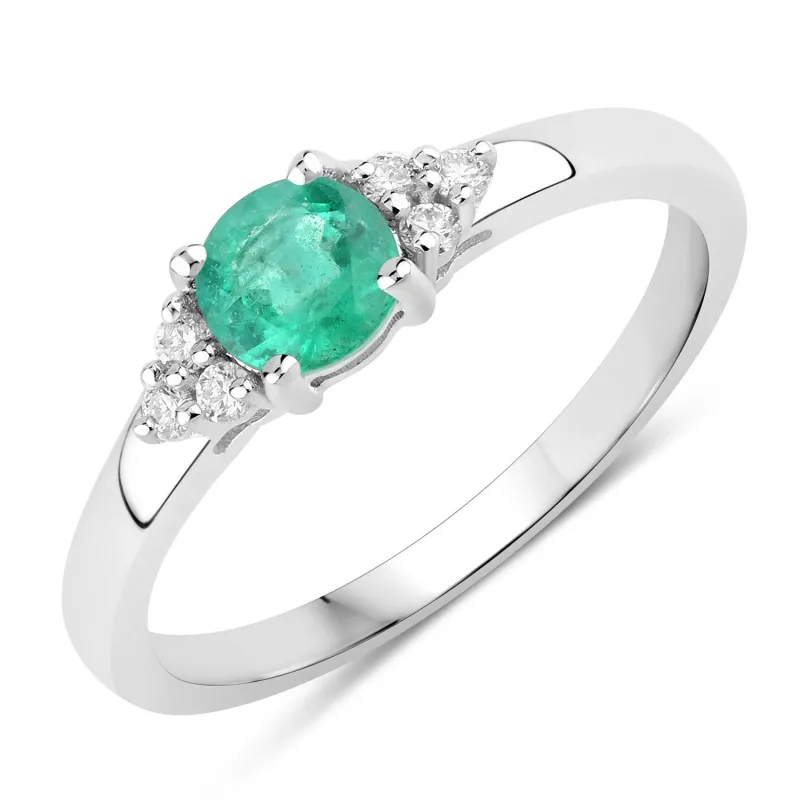 Fine Color Jewels 0.51 Ct Genuine Oval Zambian Emerald and Lab Grown Diamond Silver Cocktail Ring made by Zulily
