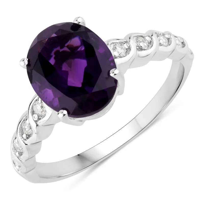 Fine Color Jewels 2.35 Ct Genuine Amethyst and Lab Grown Diamond Silver Bridge Ring made by Zulily