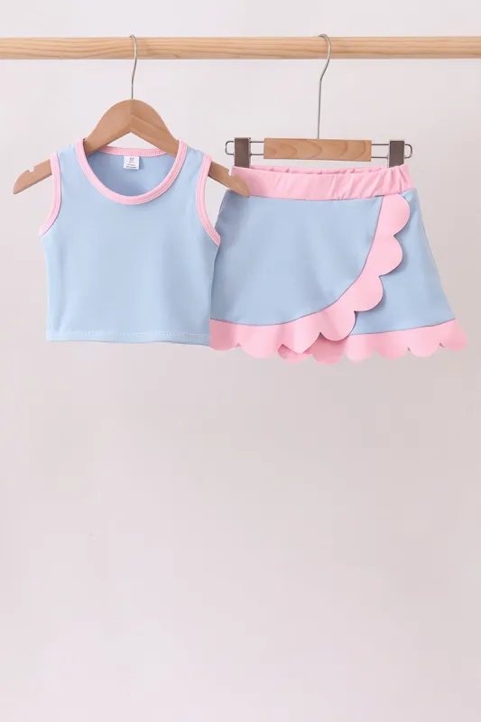 Blue Performance Scalloped Skorts Set made by Zulily