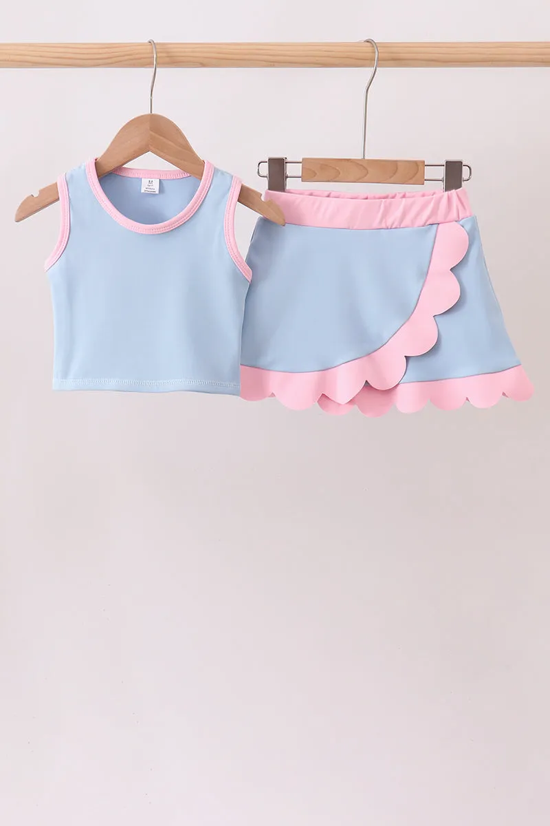 Blue Performance Scalloped Skorts Set sold by Zulily