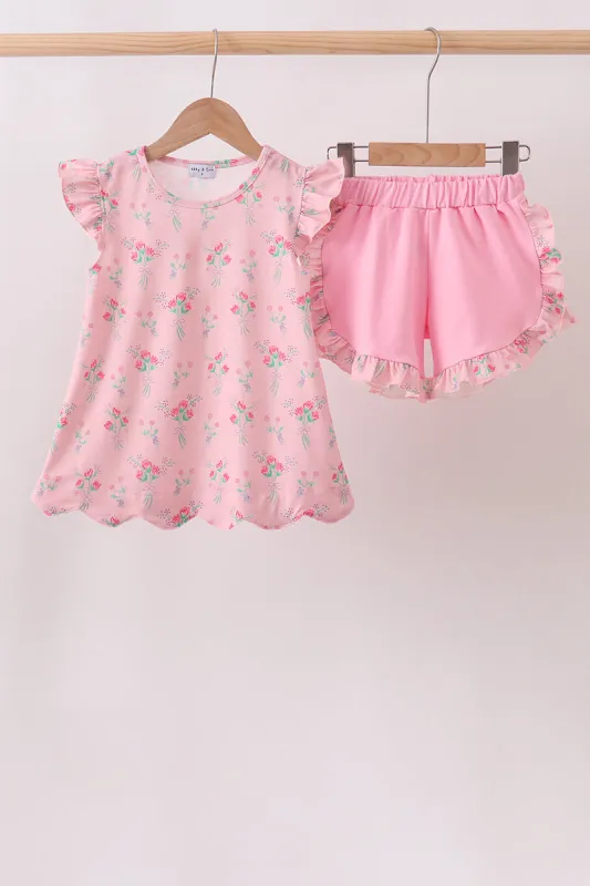 Pink Floral Ruffle Shorts Set made by Zulily