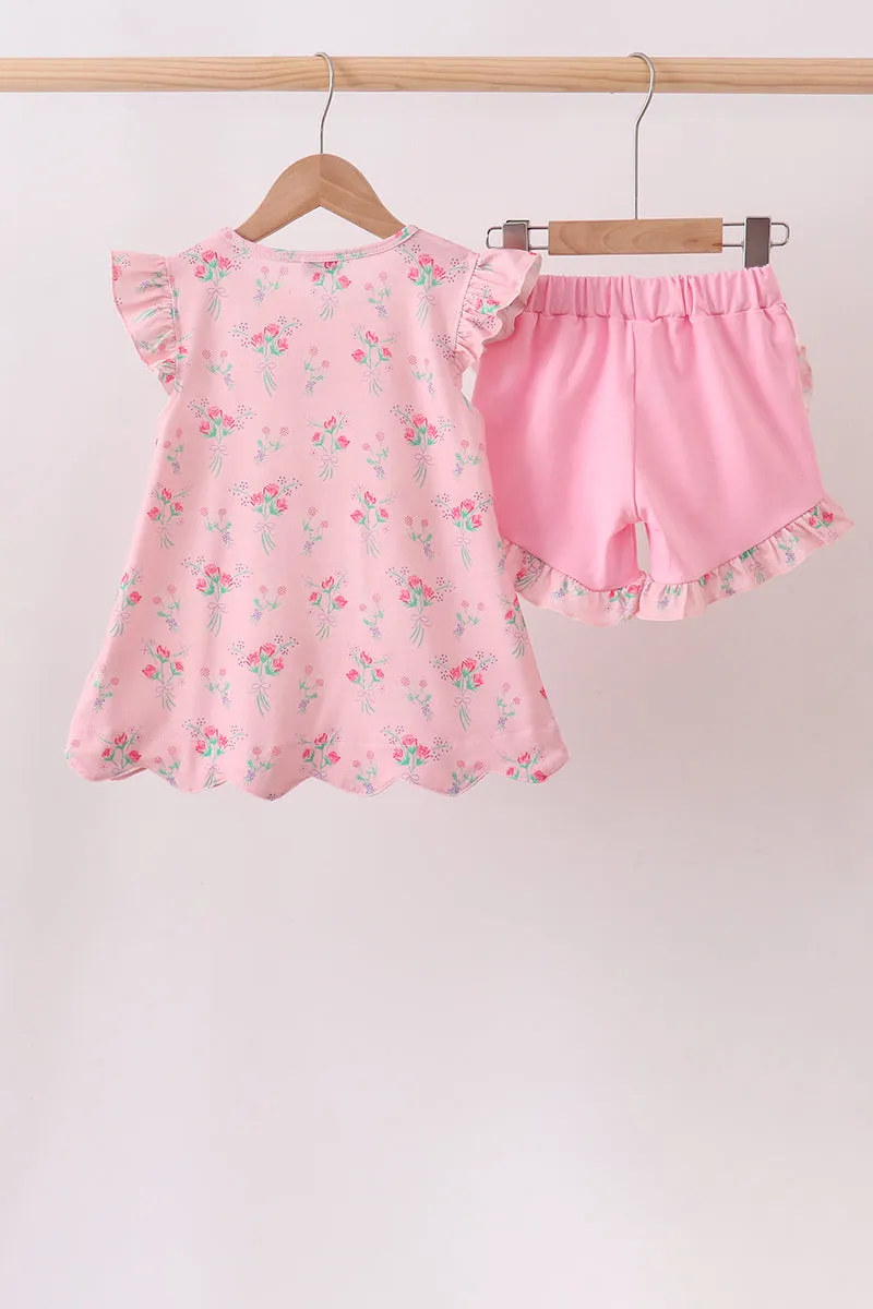 Pink Floral Ruffle Shorts Set sold by Zulily product image thumbnail 5